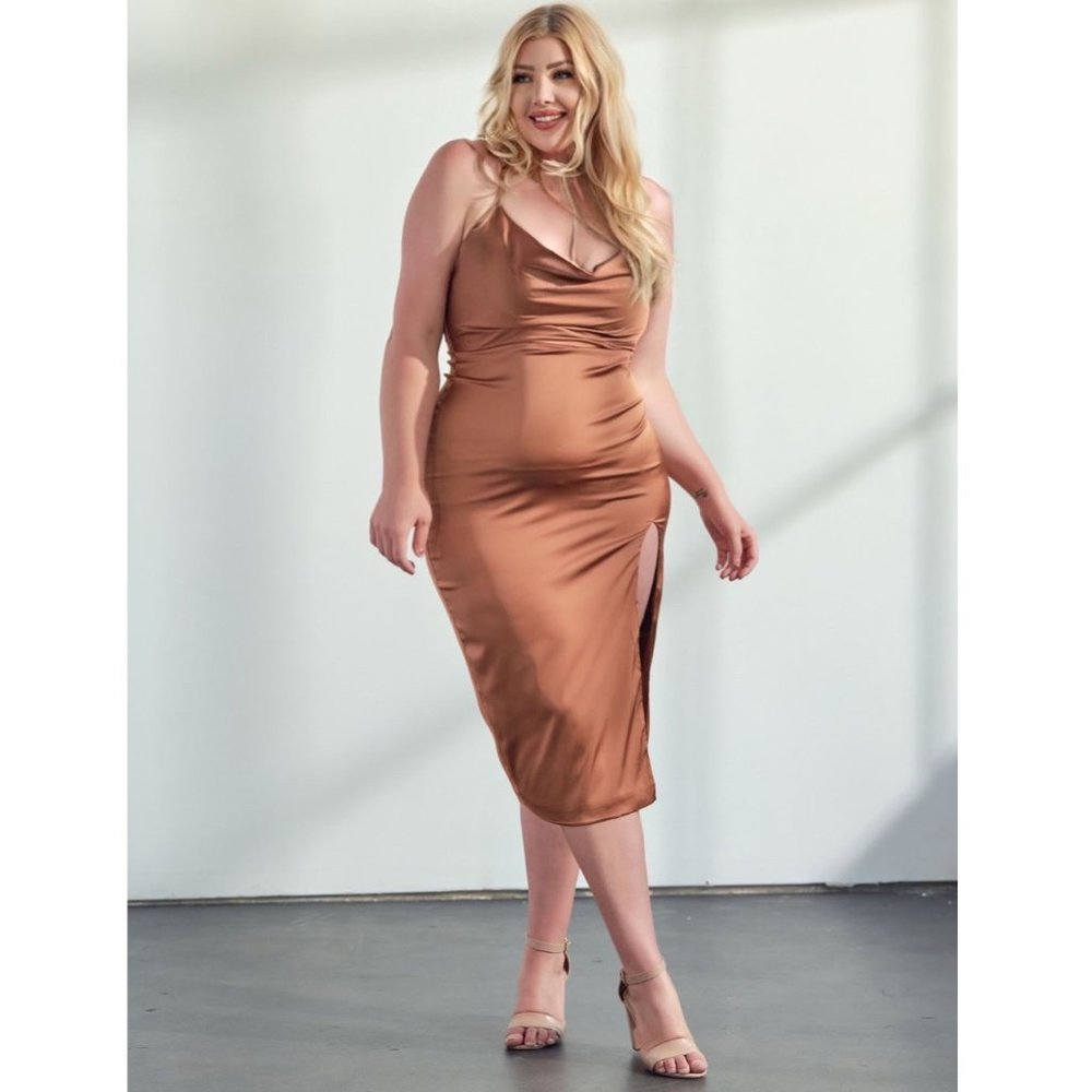 Plus Satin Midi Dress